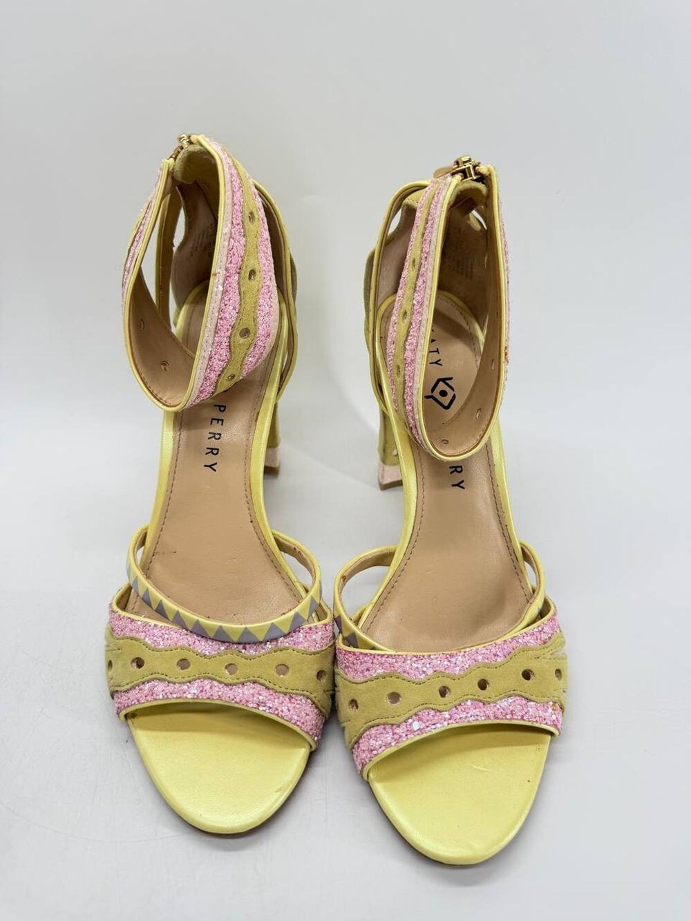 Katy Perry The Kai Women’s 9.5 Yellow Pink Glitter Block Heel Sandals